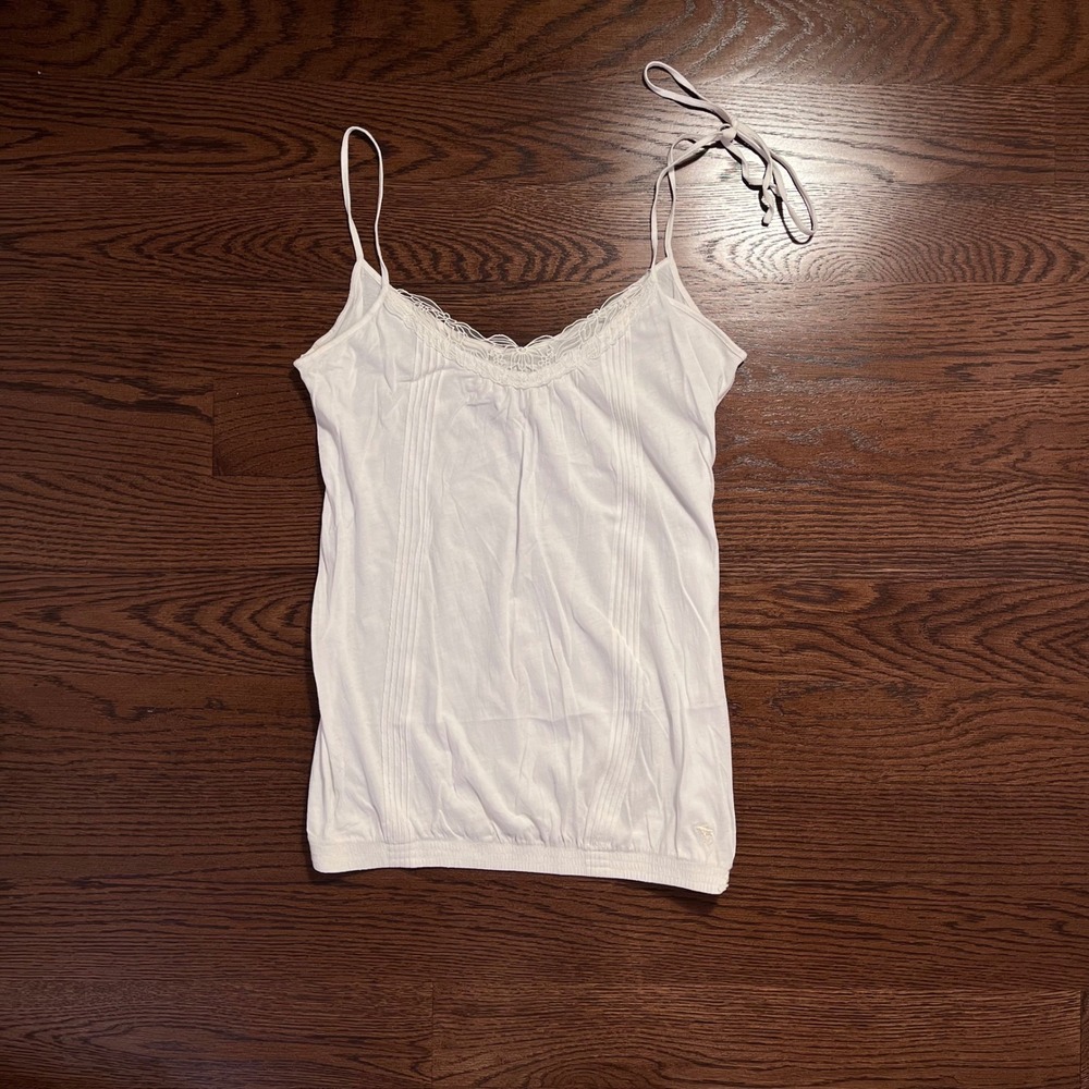 y2k vintage abercrombie & fitch white lace cotton tank top small